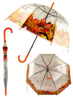 Зонтик детский «Цветы: Осень» прозрачный, 82 см. 49793 / Оранжевый