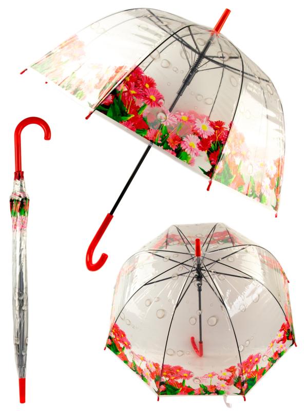 Зонтик детский «Цветы» прозрачный, 82 см. 49793 / Красный