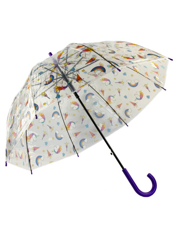 Зонтик детский «Единорог» купольный, прозрачный, 50 см. C49792 / Фиолетовый