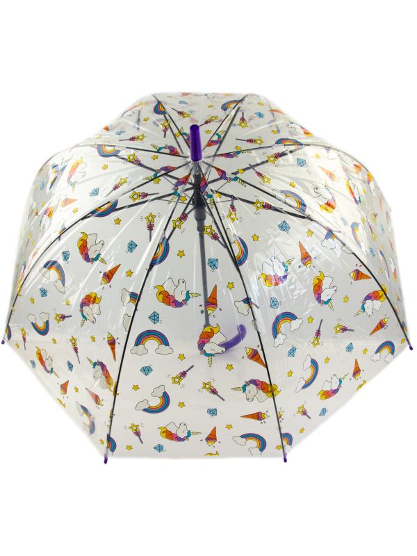 Зонтик детский «Единорог» купольный, прозрачный, 50 см. C49792 / Фиолетовый