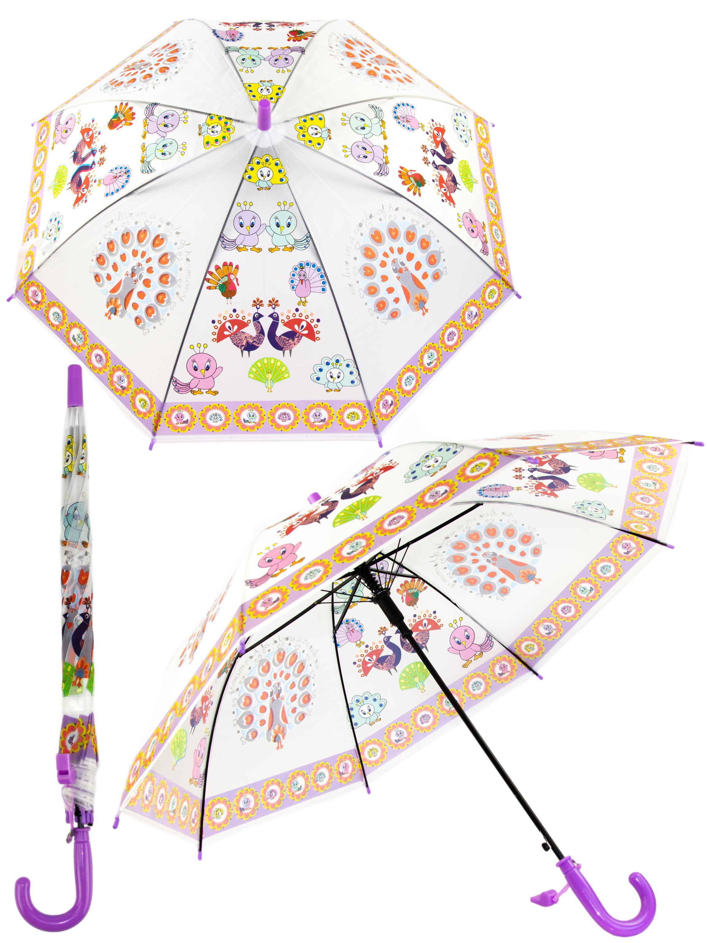Зонтик детский Павлины со свистком, полуавтомат, 80 см., 49797 / Фиолетовый