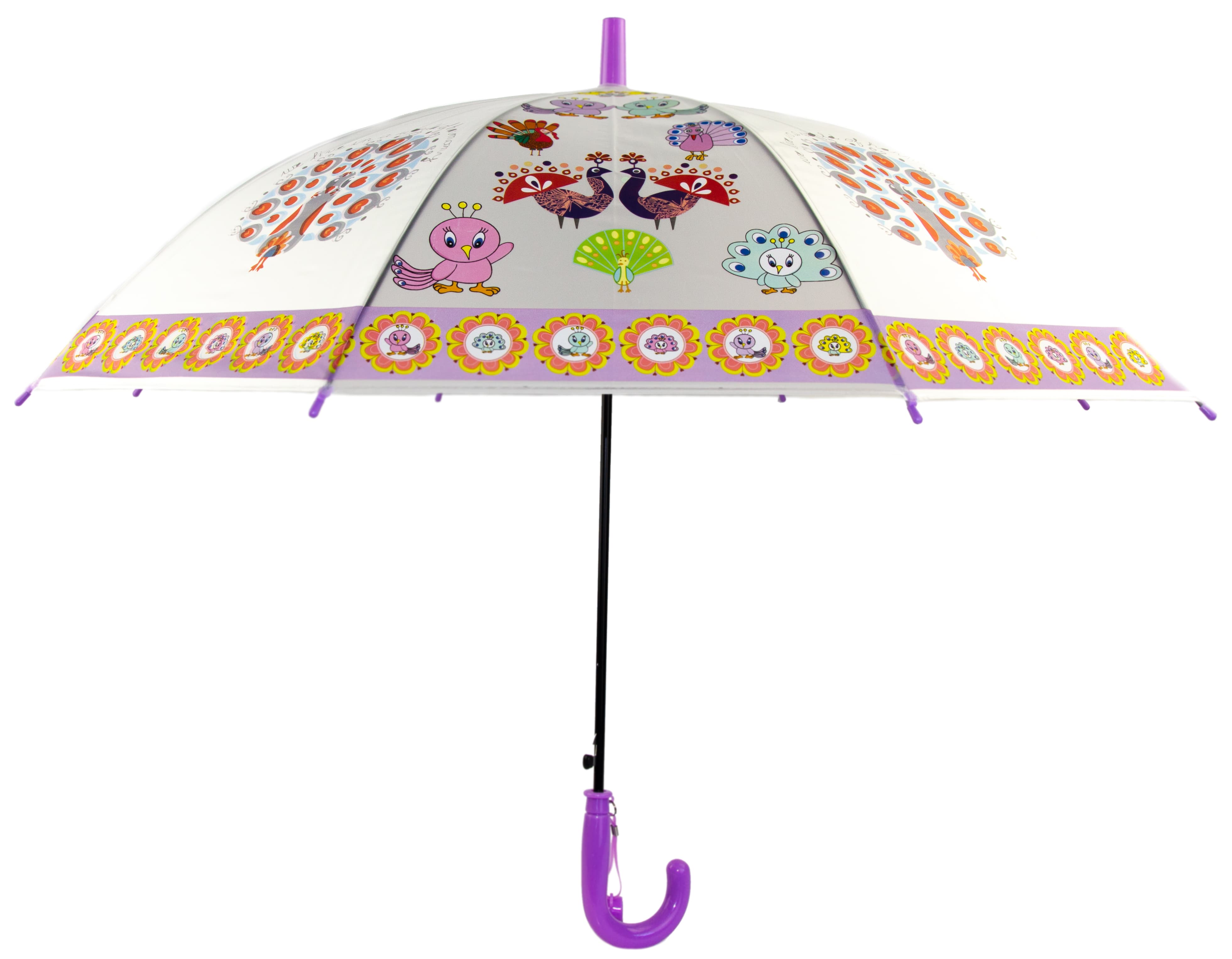 Зонтик детский Павлины со свистком, полуавтомат, 80 см., 49797 / Фиолетовый