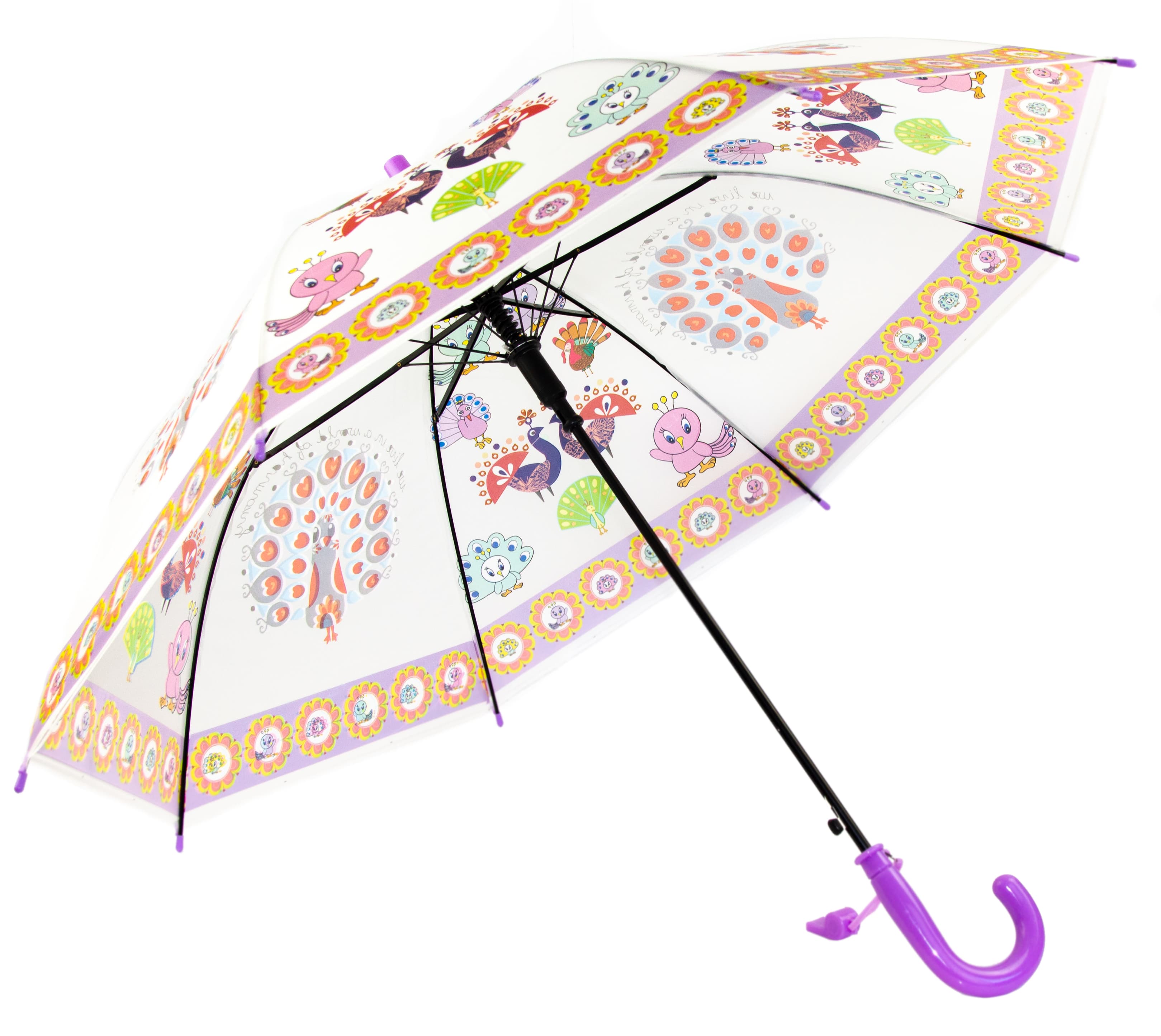 Зонтик детский Павлины со свистком, полуавтомат, 80 см., 49797 / Фиолетовый