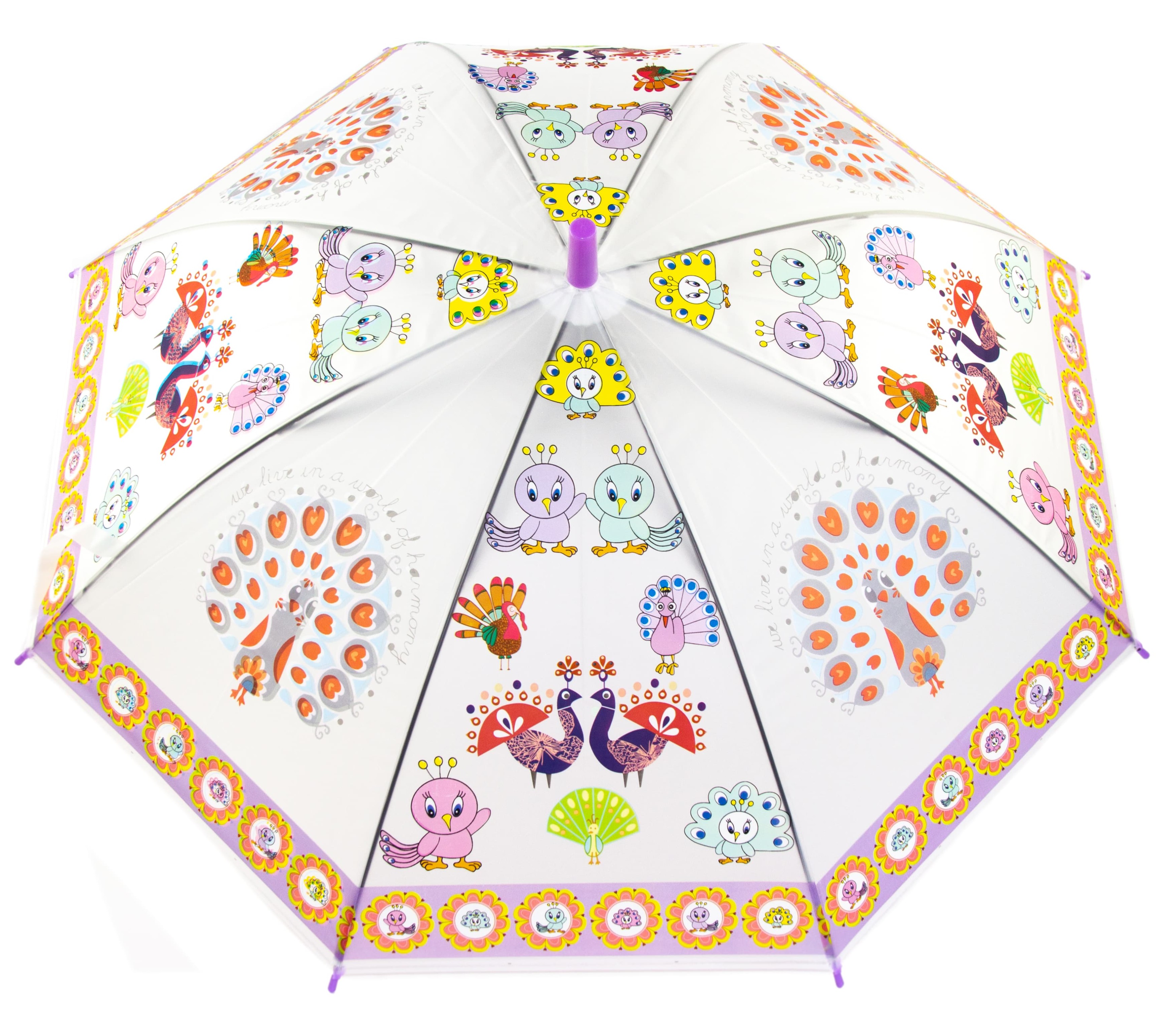 Зонтик детский Павлины со свистком, полуавтомат, 80 см., 49797 / Фиолетовый