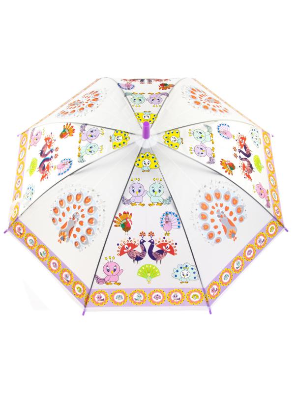 Зонтик детский Павлины со свистком, полуавтомат, 80 см., 49797 / Фиолетовый