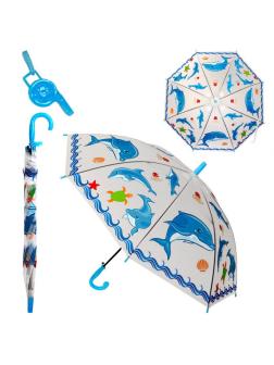 Зонтик-трость детский «Дельфинчик», матовый, полуавтоматический, 50 см. 47236 / Голубой
