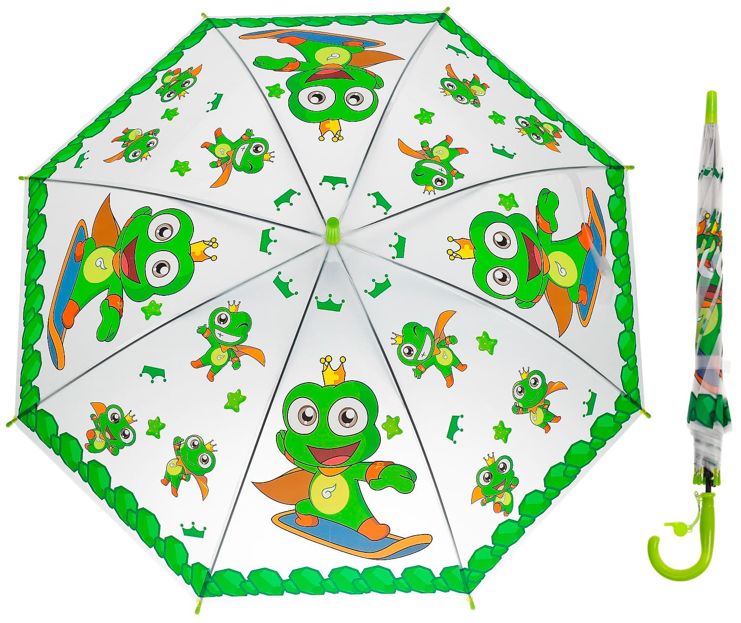 Зонтик-трость детский «Царевна лягушка», матовый, полуавтоматический, 50 см. 47236 / Зеленый