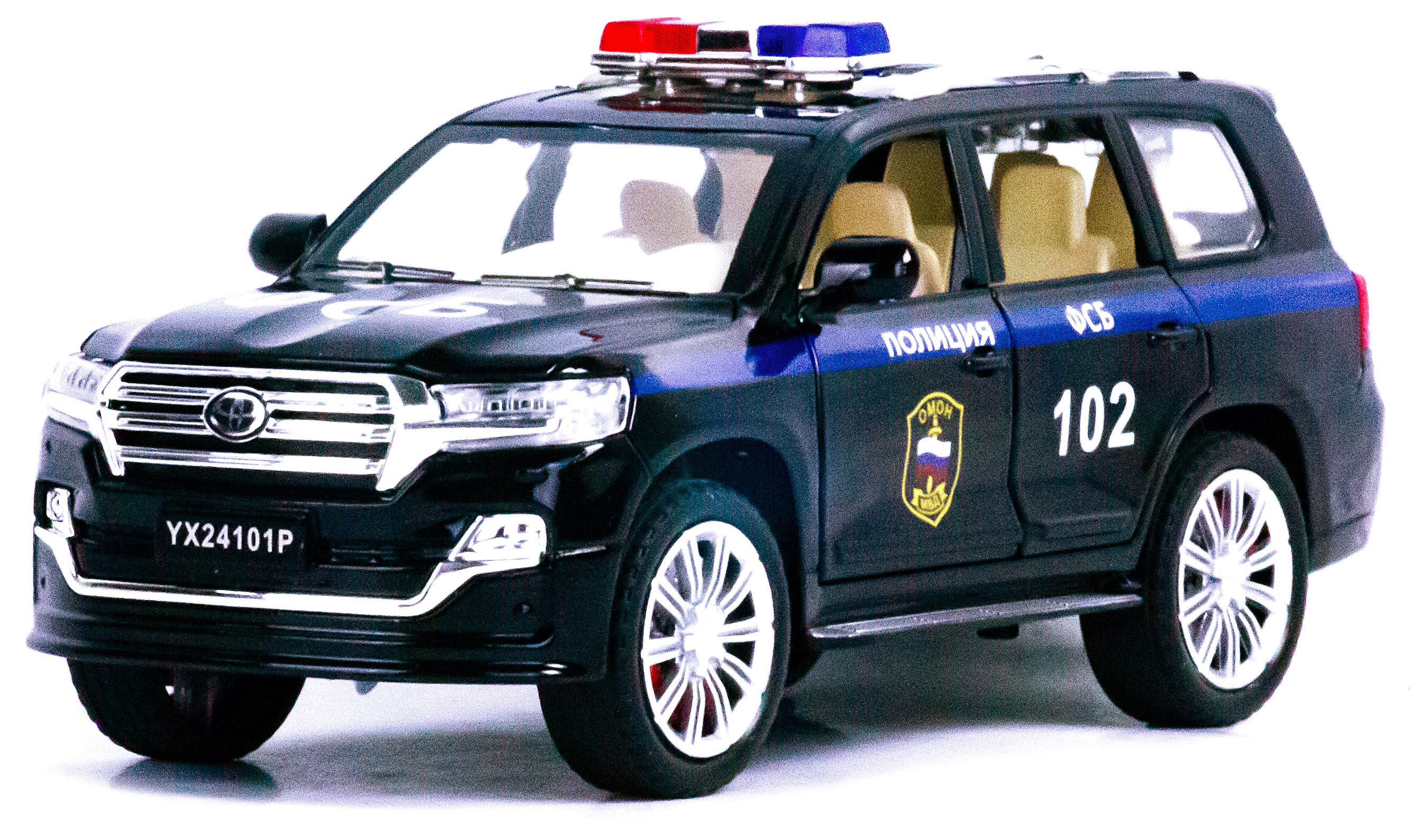 Металлическая машинка Che Zhi 1:24 «Toyota Land Cruiser Prado: ФСБ» CZ124J, 21 см., инерционная, свет, звук / Черный