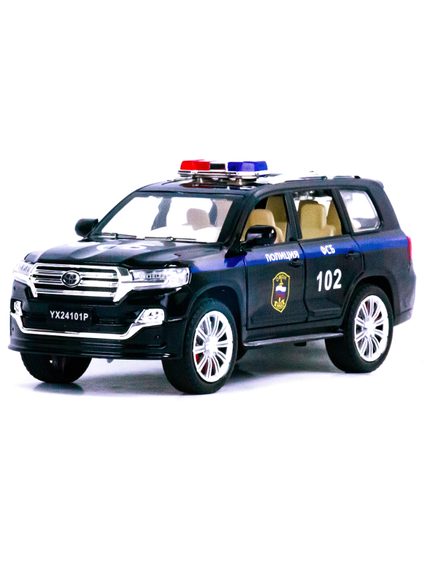 Металлическая машинка Che Zhi 1:24 «Toyota Land Cruiser Prado: ФСБ» CZ124J, 21 см., инерционная, свет, звук / Черный
