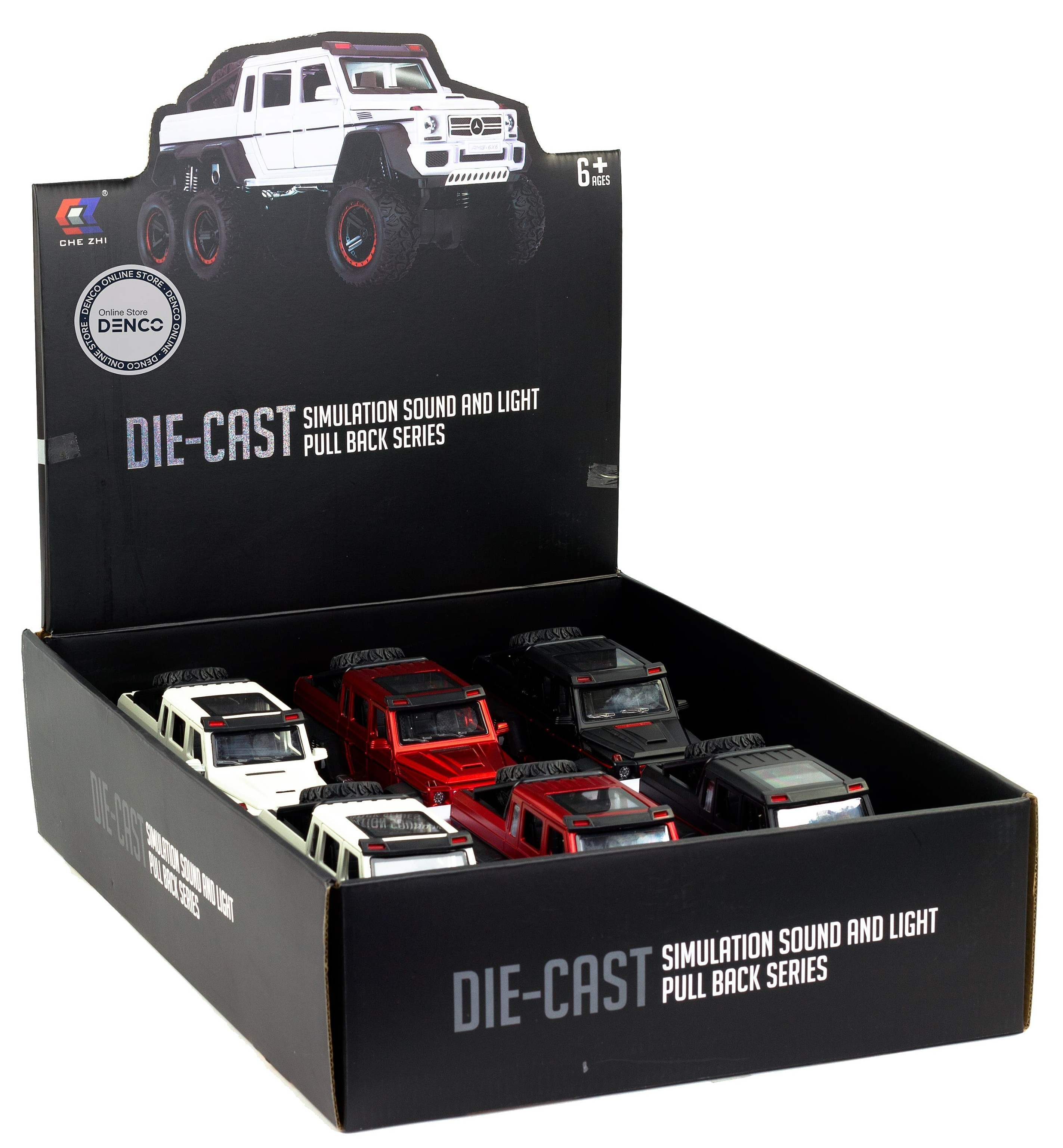 Металлическая машинка Che Zhi 1:22 «Mercedes-Benz G-Class AMG 6х6» CZ122A, 23,5 см., свет и звук, инерционная / Черный