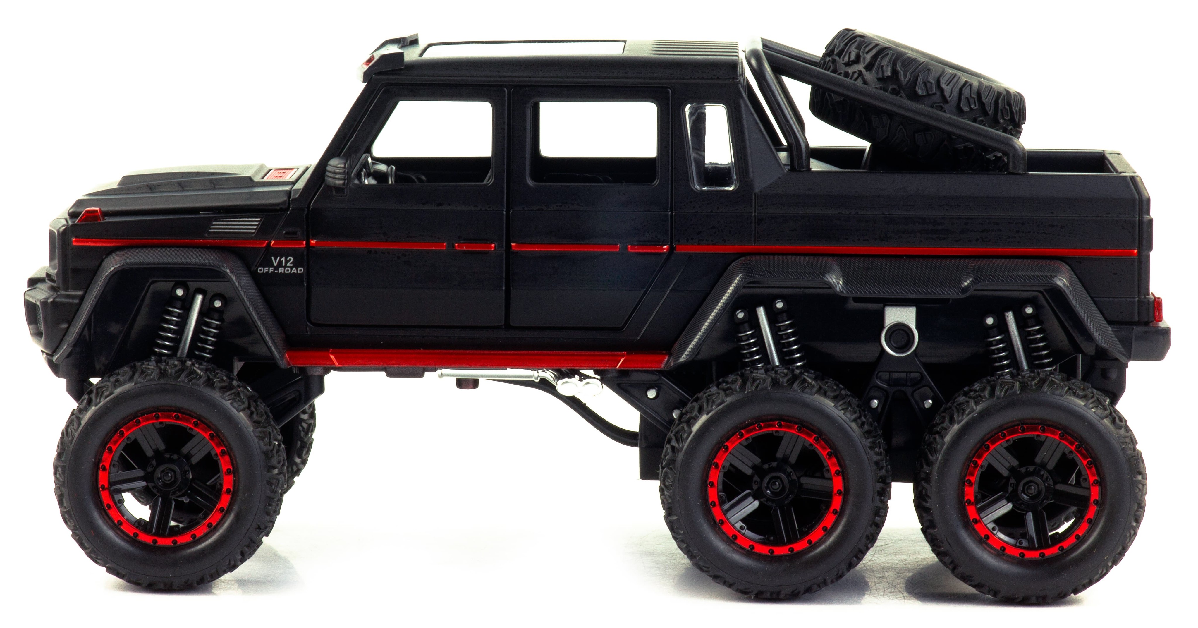 Металлическая машинка Che Zhi 1:22 «Mercedes-Benz G-Class AMG 6х6» CZ122A, 23,5 см., свет и звук, инерционная / Черный