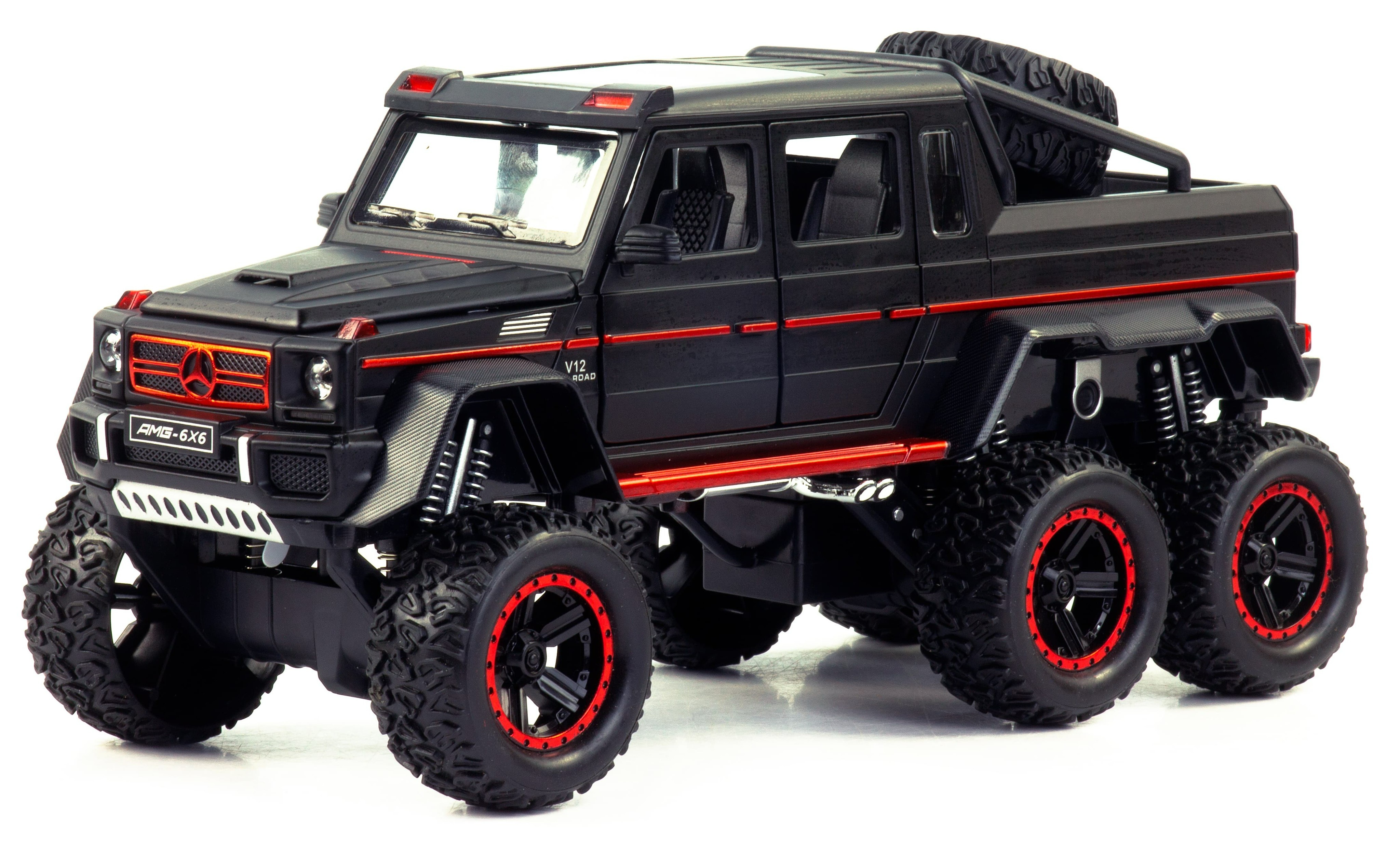 Металлическая машинка Che Zhi 1:22 «Mercedes-Benz G-Class AMG 6х6» CZ122A, 23,5 см., свет и звук, инерционная / Черный