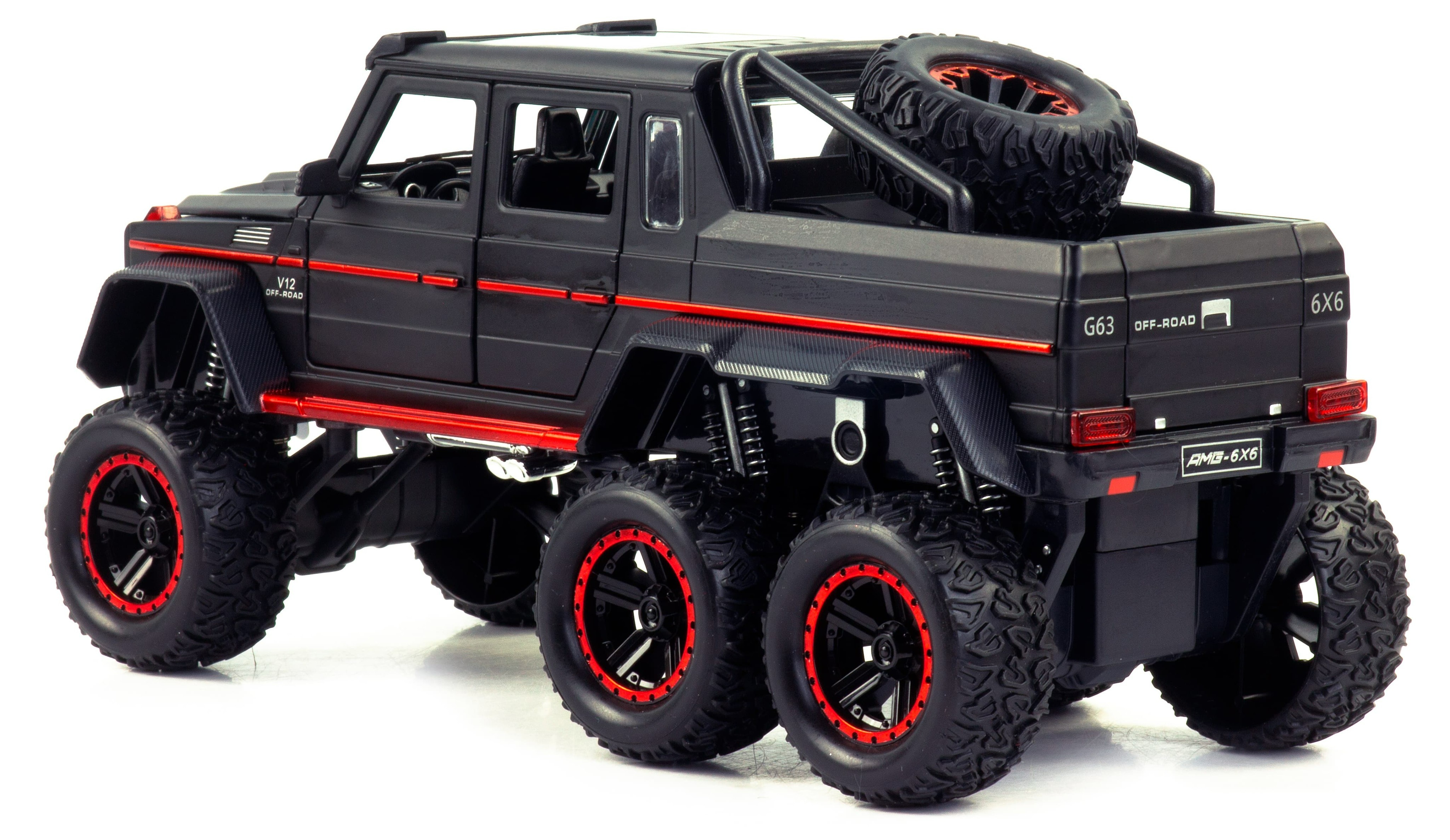 Металлическая машинка Che Zhi 1:22 «Mercedes-Benz G-Class AMG 6х6» CZ122A, 23,5 см., свет и звук, инерционная / Черный