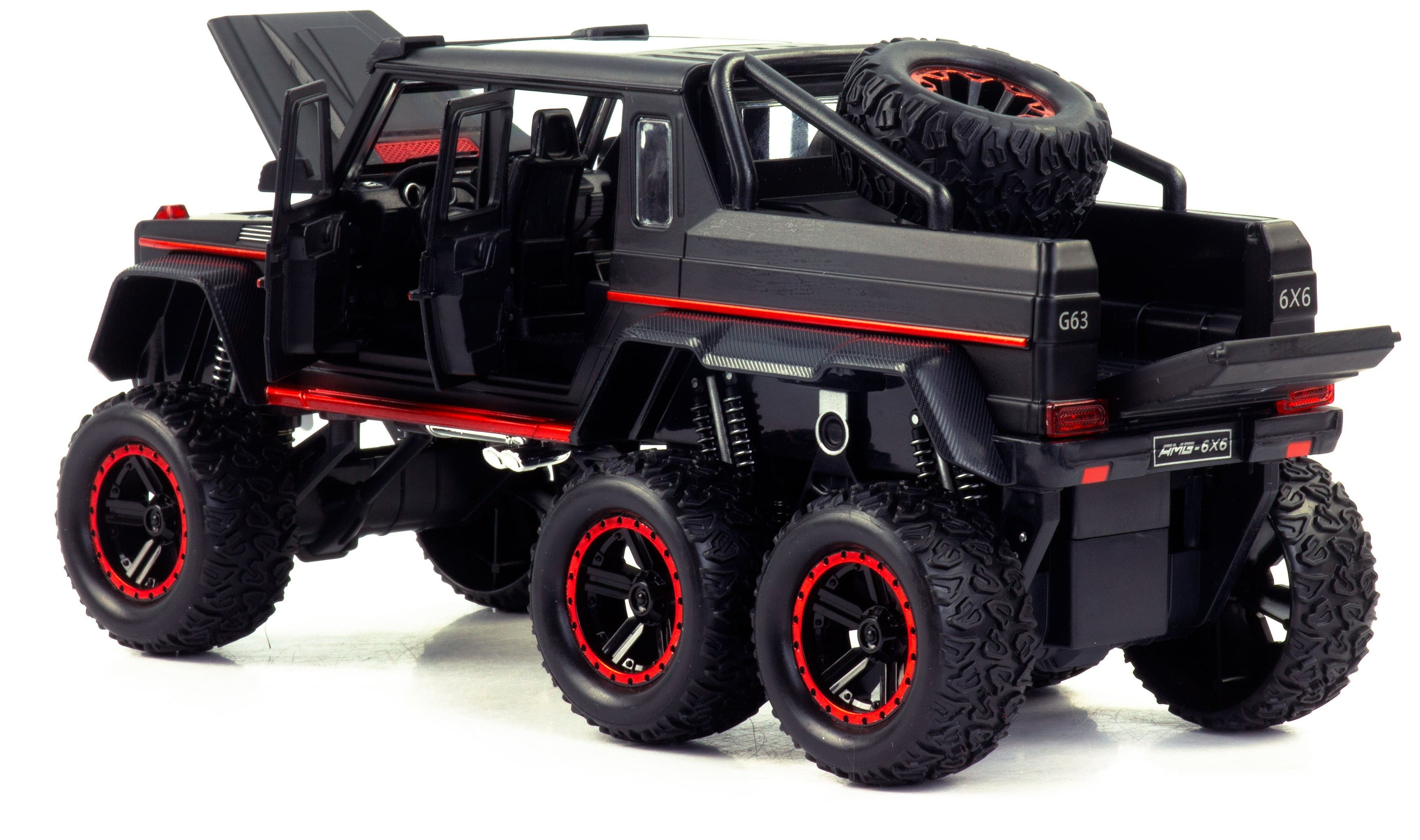 Металлическая машинка Che Zhi 1:22 «Mercedes-Benz G-Class AMG 6х6» CZ122A, 23,5 см., свет и звук, инерционная / Черный