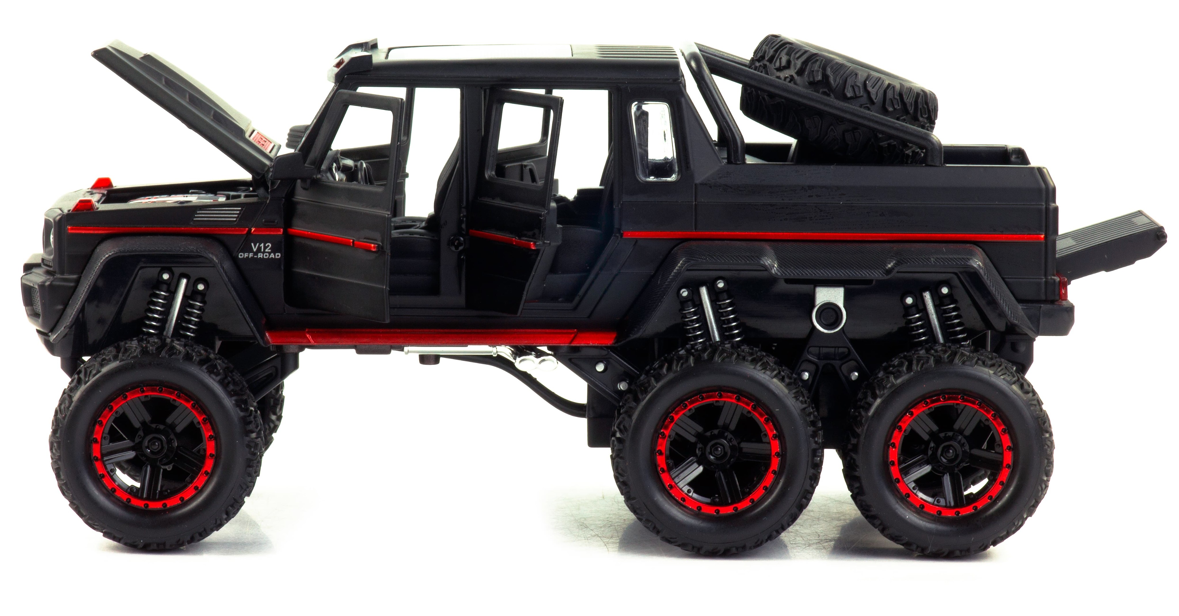 Металлическая машинка Che Zhi 1:22 «Mercedes-Benz G-Class AMG 6х6» CZ122A, 23,5 см., свет и звук, инерционная / Черный