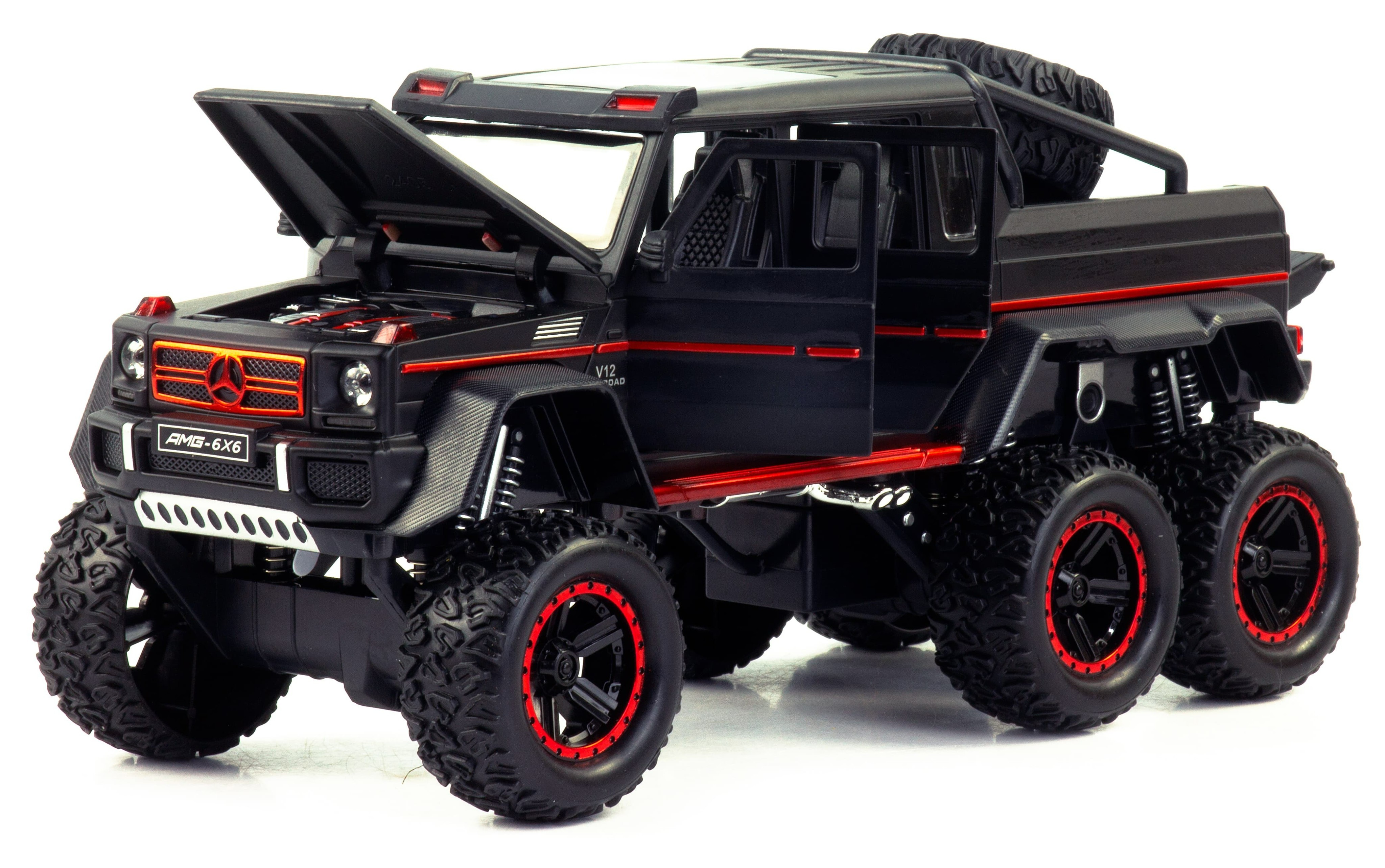 Металлическая машинка Che Zhi 1:22 «Mercedes-Benz G-Class AMG 6х6» CZ122A, 23,5 см., свет и звук, инерционная / Черный