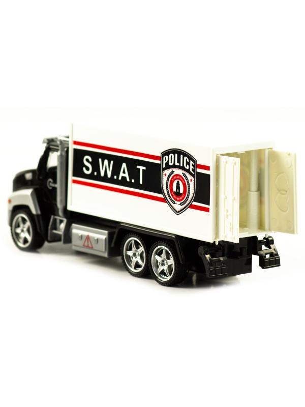 Металлическая машинка WGT Car 1:48 «Полиция S.W.A.T. Грузовик» 2213-10, 21 см, инерционная / Черно-белый