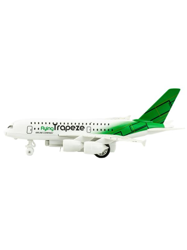 Металлический самолет 1:270 «Flying Tropeze / Airliner-A380» 22 см. H180-6, инерционный, свет, звук / Бело-зеленый