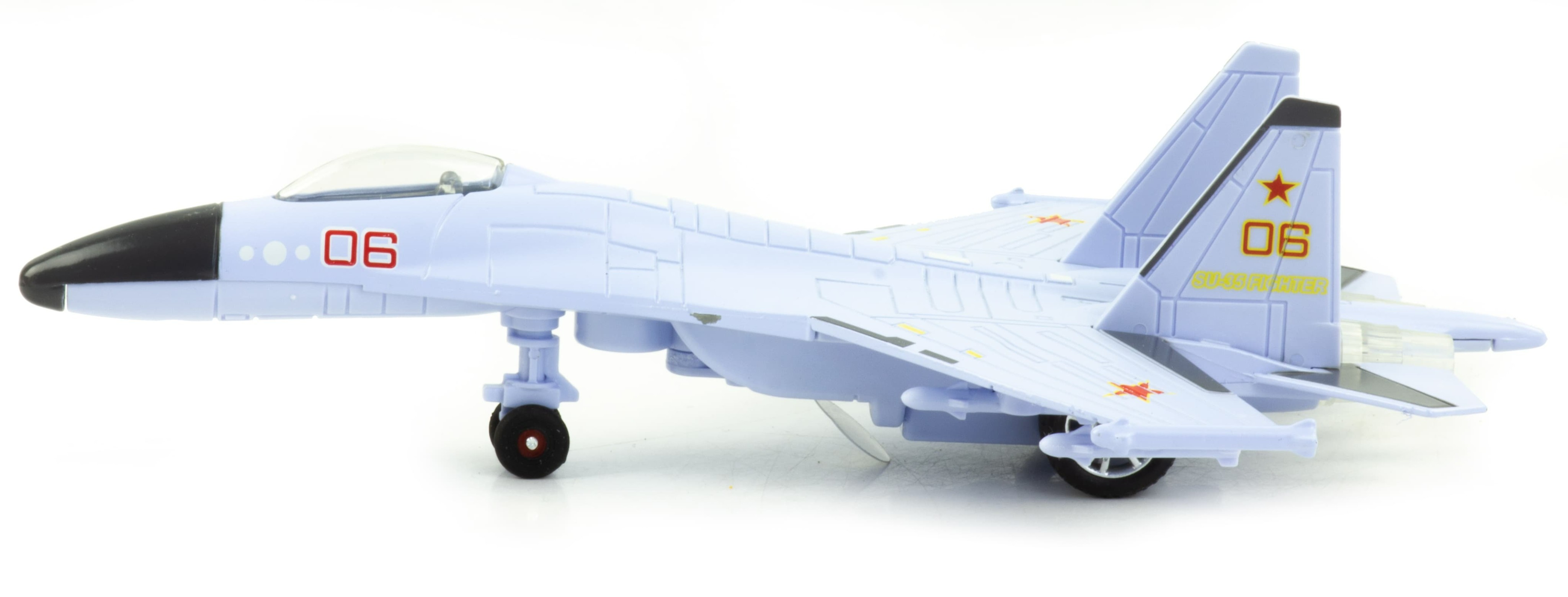 Металлический военный самолет истребитель «СУ-35» HW777-17 22 см., инерционный, свет, звук / Белый