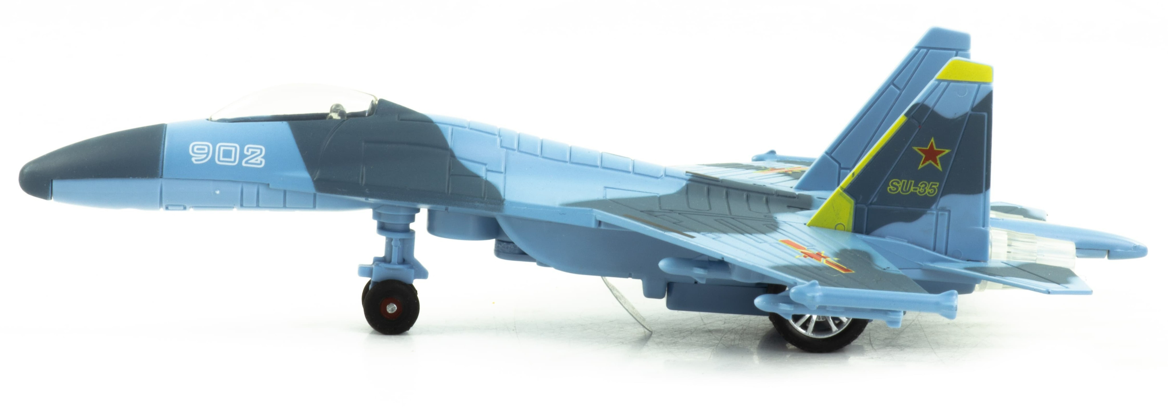 Металлический военный самолет истребитель «СУ-35» HW777-17 22 см., инерционный, свет, звук / Голубой