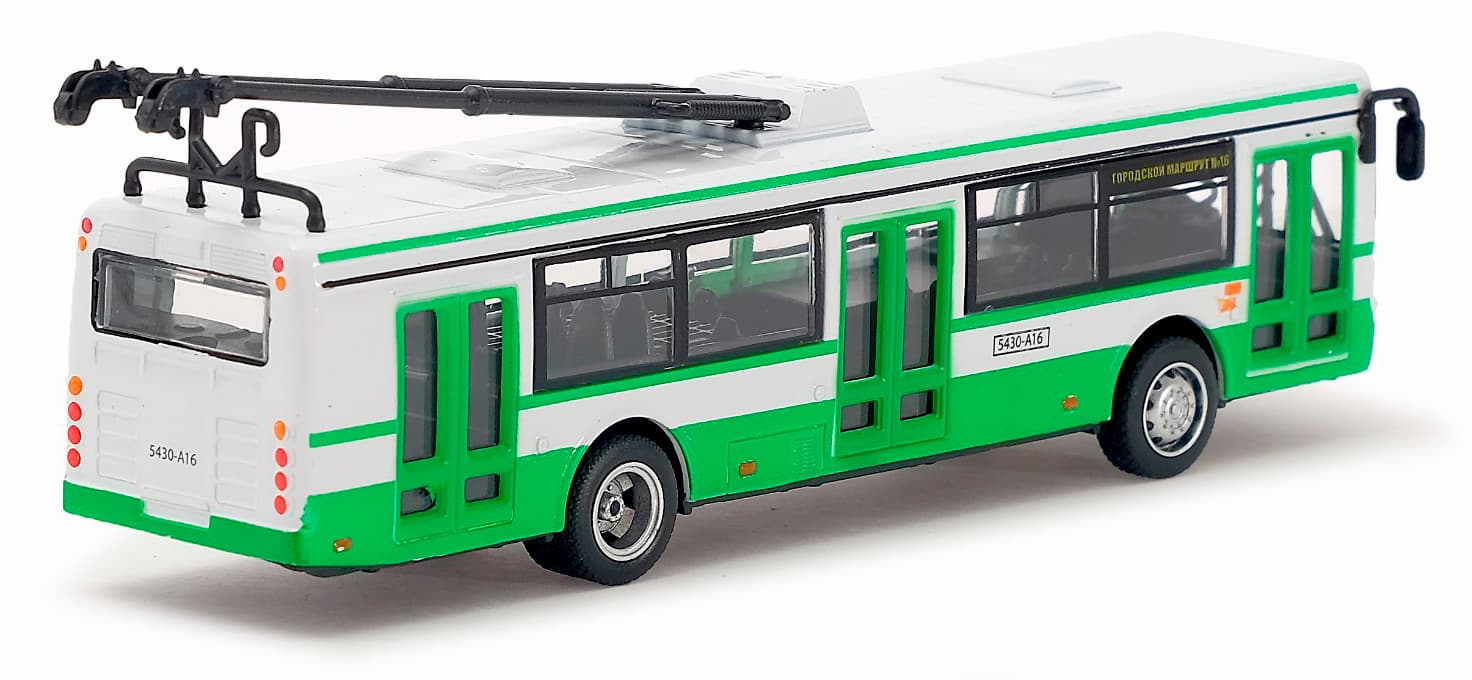 Металлический троллейбус Play Smart 1:72 «ЛиАЗ-5292» 16 см. 6547 Автопарк / Бело-зеленый