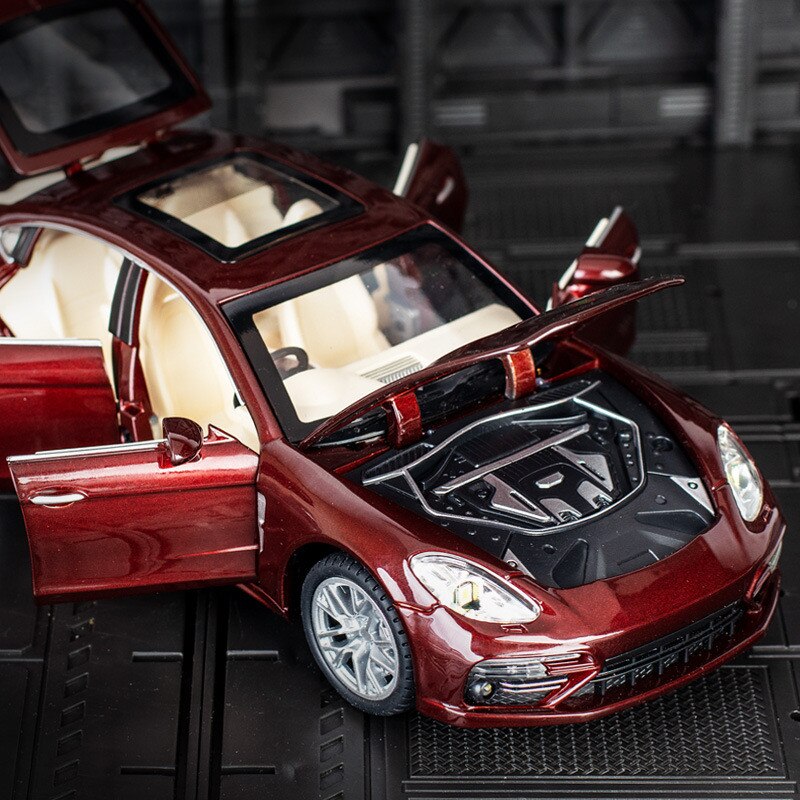 Металлическая машинка Che Zhi 1:24 «Porsche Panamera» CZ127A, 20 см. инерционная, свет, звук / Бордовый
