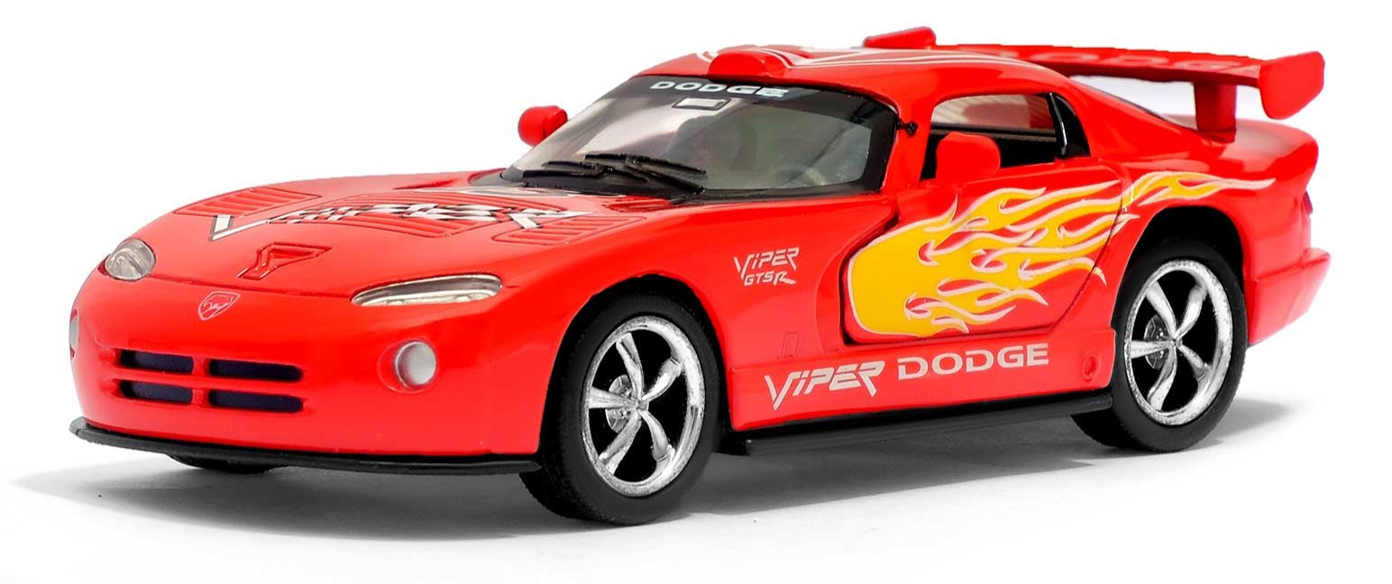 Металлическая машинка Kinsmart 1:36 «Dodge Viper GTS-R с принтом» KT5039DF, инерционная / Красный