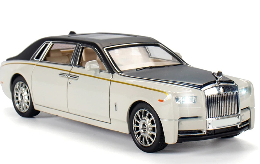 Металлическая машинка 1:24 «Rolls-Royce Phantom» А2403А, 21см., инерционная, свет и звук / Черно-белый
