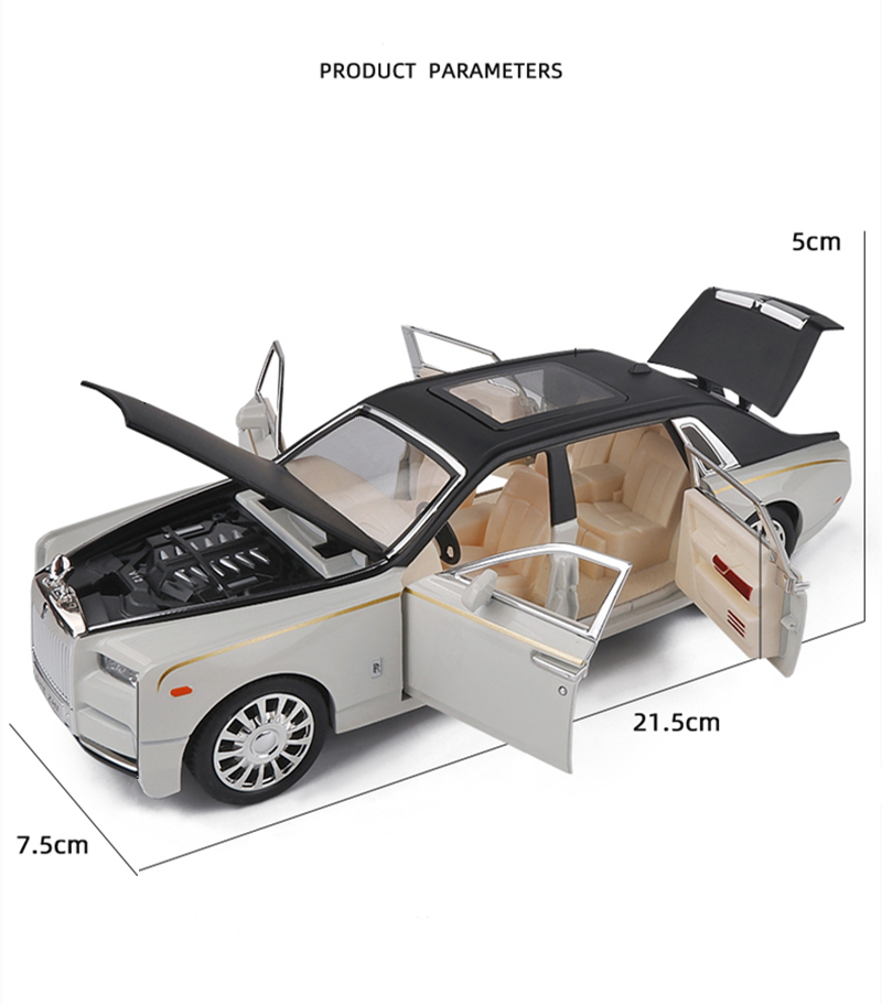 Металлическая машинка 1:24 «Rolls-Royce Phantom» А2403А, 21см., инерционная, свет и звук / Черно-белый