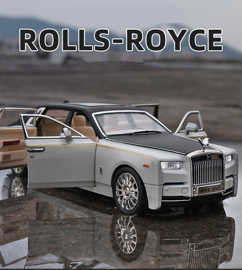 Металлическая машинка 1:24 «Rolls-Royce Phantom» А2403А, 21см., инерционная, свет и звук / Черно-белый