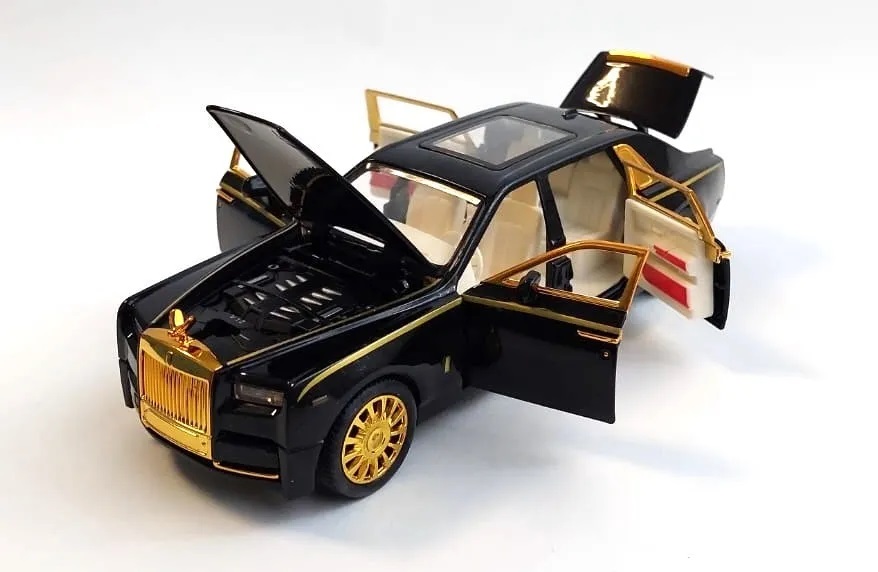 Металлическая машинка 1:24 «Rolls-Royce Phantom» А2403А, 21см., инерционная, свет и звук / Черно-золотой
