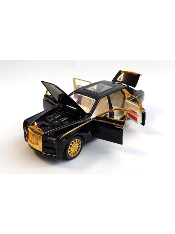 Металлическая машинка 1:24 «Rolls-Royce Phantom» А2403А, 21см., инерционная, свет и звук / Черно-золотой