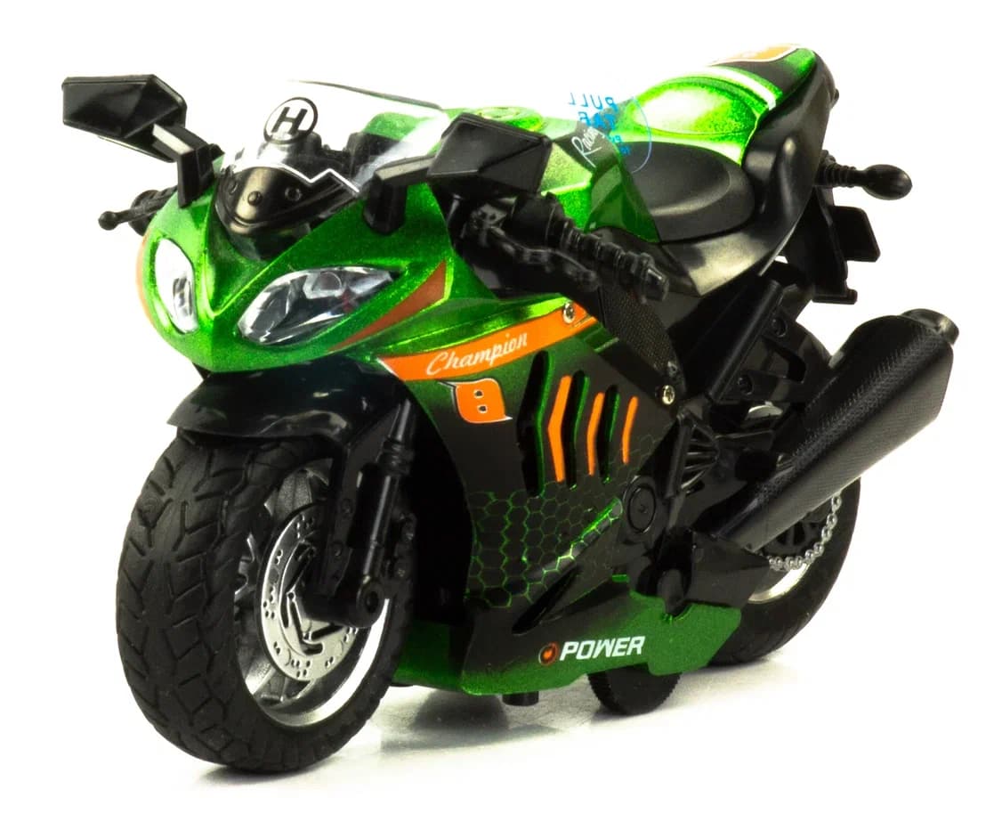 Металлический мотоцикл 1:12 «Racing Champion» 2040А, инерционный / Зеленый