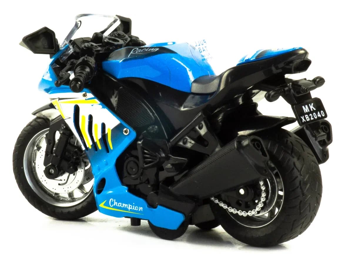 Металлический мотоцикл 1:12 «Racing Champion» 2040A, инерционный / Голубой
