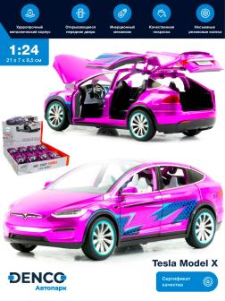Металлическая машинка MiniAuto 1:24 «Tesla Model X» 2403B-1, 21 см., инерционная, свет, звук / Фиолетовый