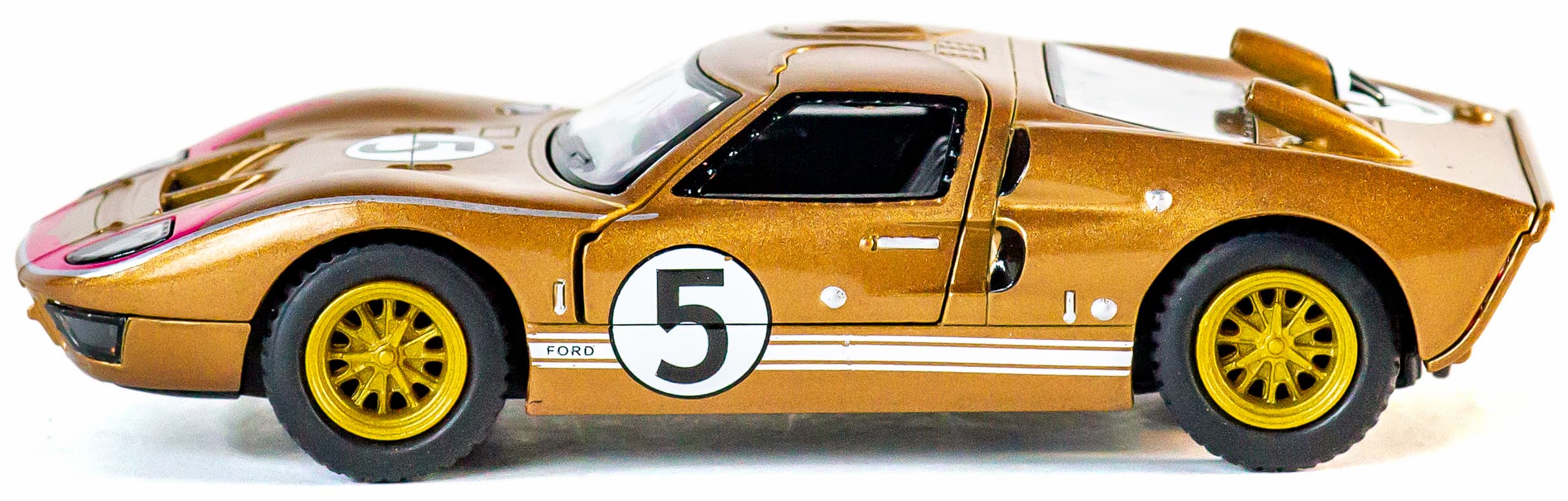 Металлическая машинка Kinsmart 1:32 «1966 Ford GT40 MKII с принтом» KT5427DF, инерционная / Золотой