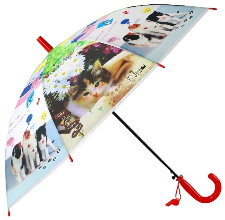 Зонтик детский «Котята» матовый, со свистком, 50 см., 47228 / Красный