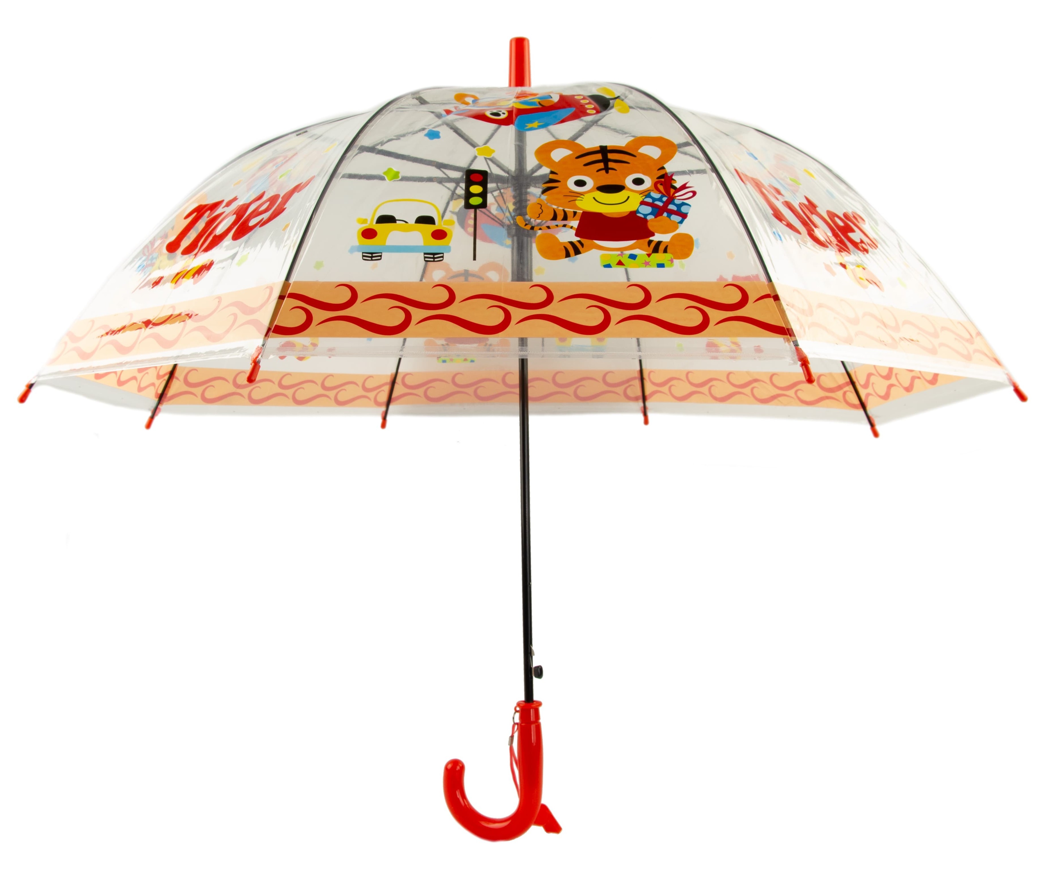 Зонтик детский «Тигр» прозрачный, со свистком, 65 см. 43411 / Красный