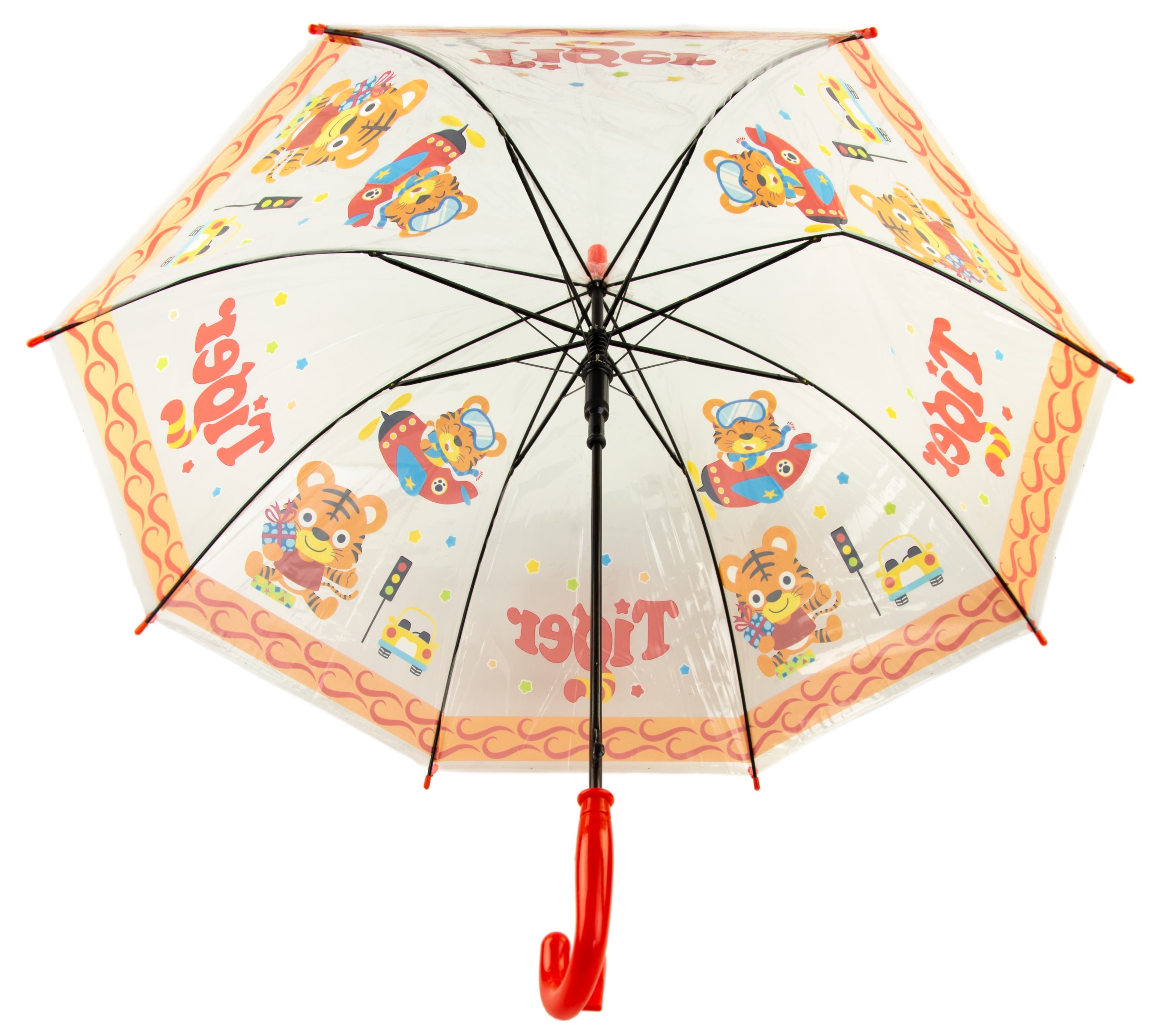 Зонтик детский «Тигр» прозрачный, со свистком, 65 см. 43411 / Красный