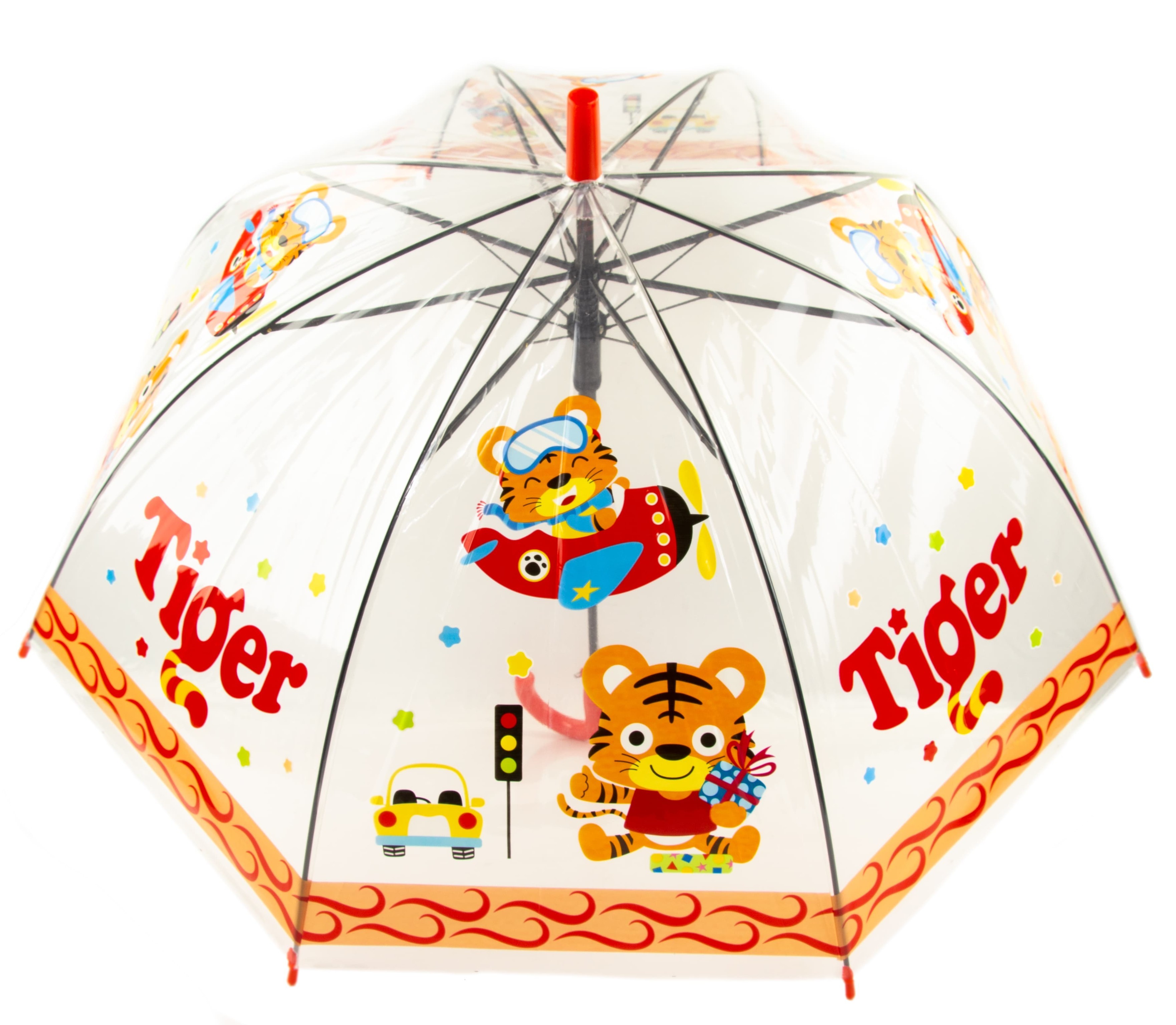 Зонтик детский «Тигр» прозрачный, со свистком, 65 см. 43411 / Красный