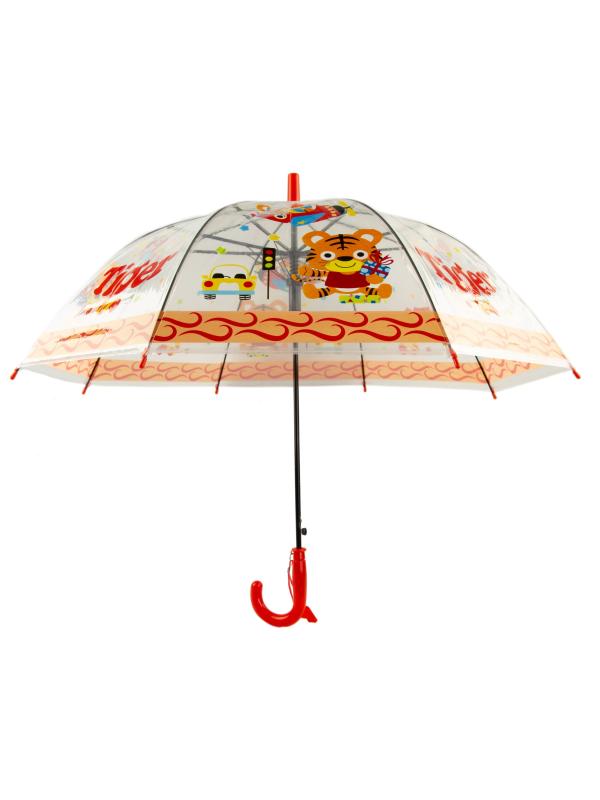Зонтик детский «Тигр» прозрачный, со свистком, 65 см. 43411 / Красный