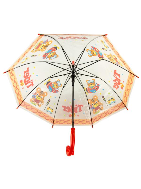 Зонтик детский «Тигр» прозрачный, со свистком, 65 см. 43411 / Красный