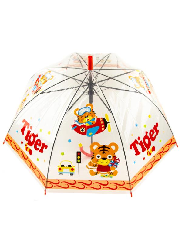 Зонтик детский «Тигр» прозрачный, со свистком, 65 см. 43411 / Красный