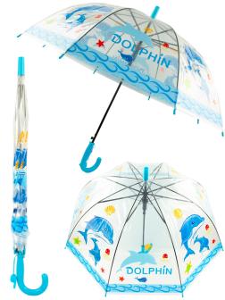 Зонтик детский «Дельфин» прозрачный, со свистком, 65 см. 43411 / Голубой