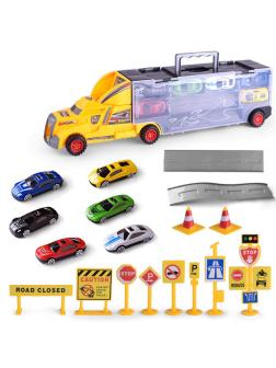 Игровой набор Hot Wheels «Автовоз» 48 см с 6 машинками, дорожными знаками / 8820