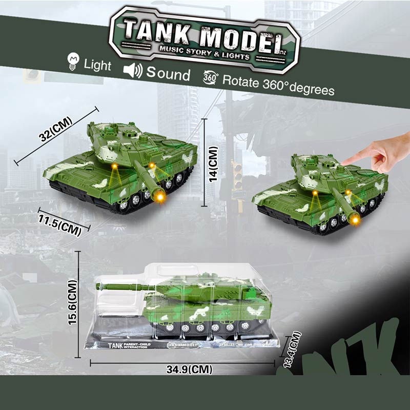 Игрушечный танк 32 см со световыми и звуковыми эффектами, работает от батареек / 383-24D1