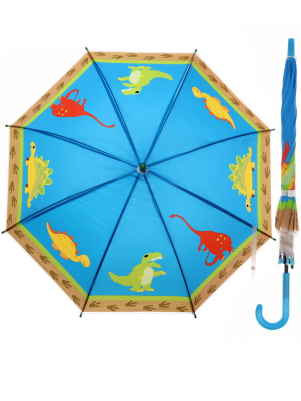 Зонтик детский «Динозавры» со свистком, полуавтомат, 80 см., 47233 / Голубой