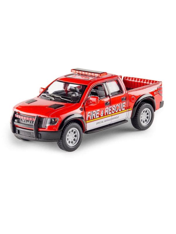 Металлическая машинка Kinsmart 1:46 «2013 Ford F150 SVT Raptor SuperCrew (Police/Fire Rescue)» KT5365WPR инерционная, в коробке / Микс