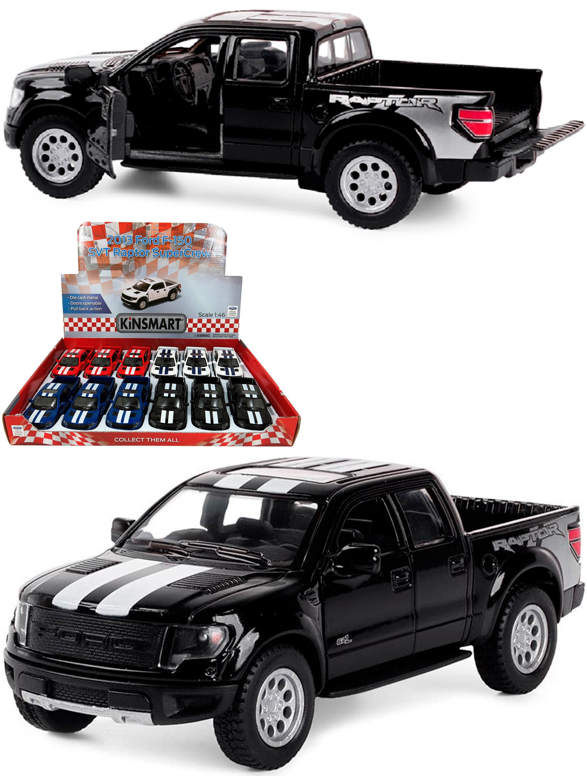 Металлическая машинка Kinsmart 1:46 «2013 Ford F-150 SVT Raptor SuperCrew (С принтом)» KT5365DF инерционная / Черный