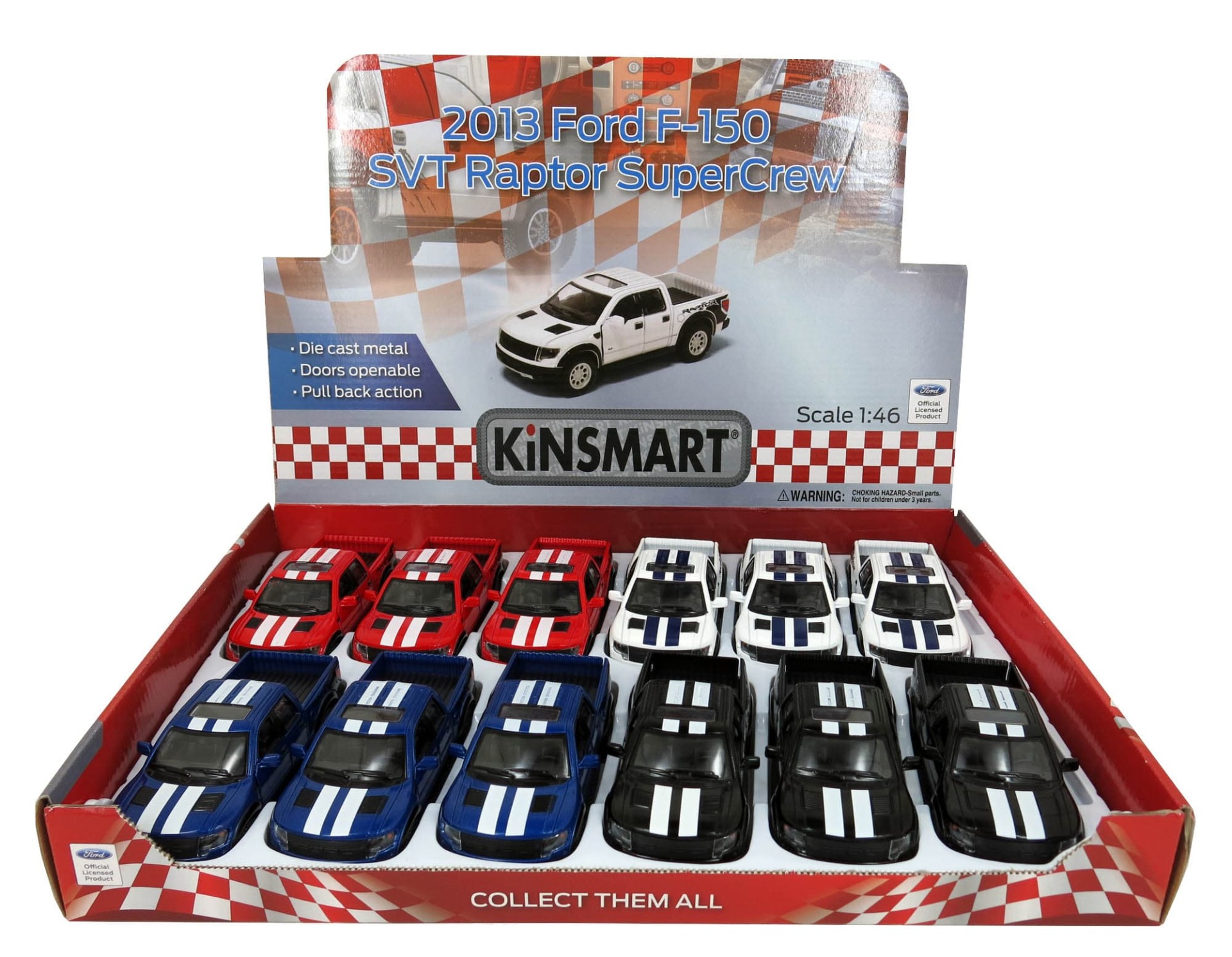 Металлическая машинка Kinsmart 1:46 «2013 Ford F-150 SVT Raptor SuperCrew (С принтом)» KT5365DF инерционная / Черный